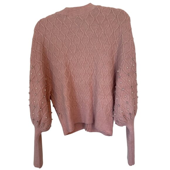 Express Cardigan Small Pink Pearl Rhinestone Embellished Knit Long Sleeved - Picture 2 of 7